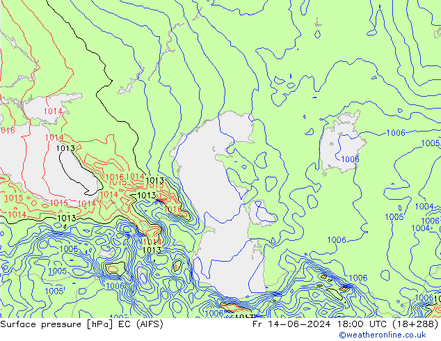 приземное давление EC (AIFS) пт 14.06.2024 18 UTC