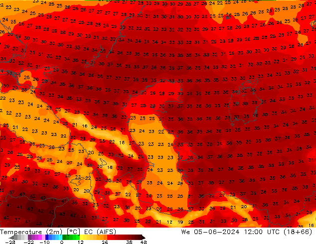 Temperatura (2m) EC (AIFS) Qua 05.06.2024 12 UTC