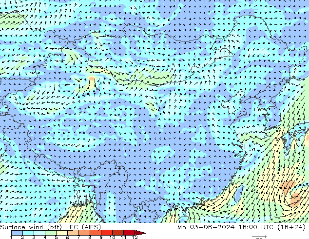 Wind 10 m (bft) EC (AIFS) ma 03.06.2024 18 UTC
