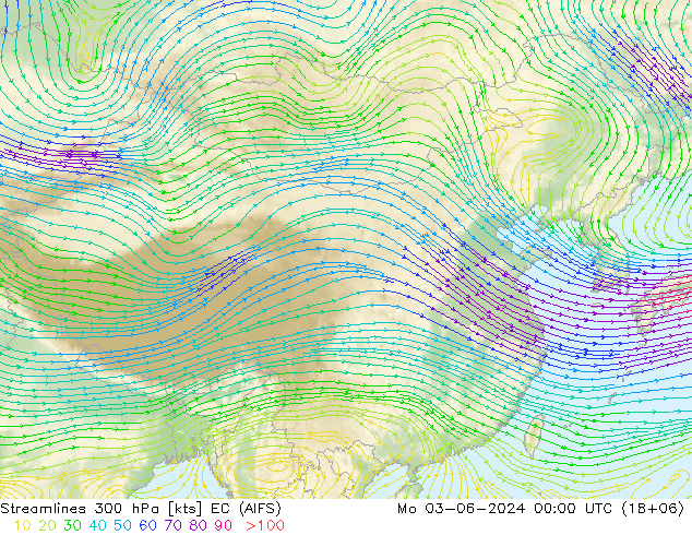 Streamlines 300 hPa EC (AIFS) Mo 03.06.2024 00 UTC