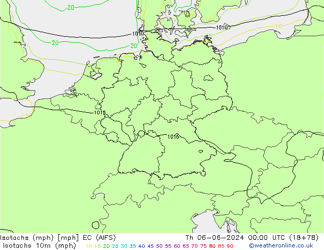 Izotacha (mph) EC (AIFS) czw. 06.06.2024 00 UTC