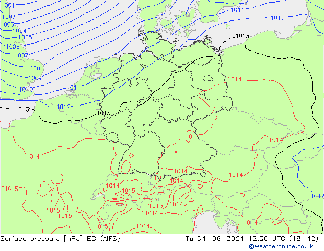 Atmosférický tlak EC (AIFS) Út 04.06.2024 12 UTC