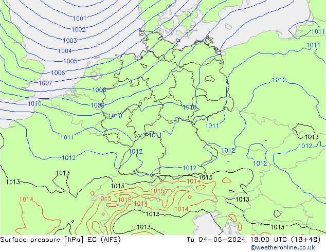 Presión superficial EC (AIFS) mar 04.06.2024 18 UTC