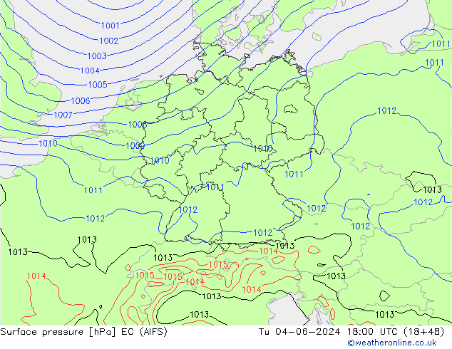 Surface pressure EC (AIFS) Tu 04.06.2024 18 UTC