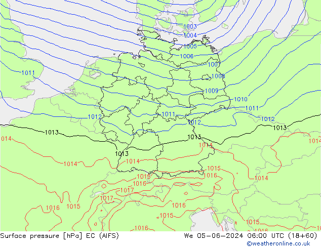 Atmosférický tlak EC (AIFS) St 05.06.2024 06 UTC