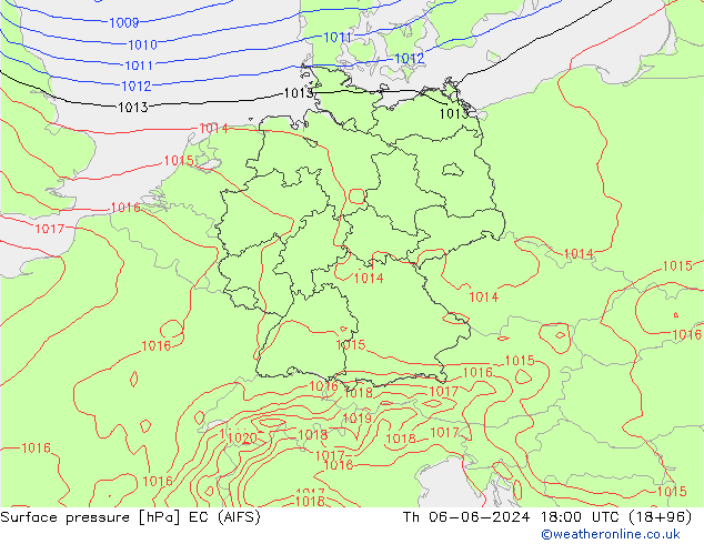 地面气压 EC (AIFS) 星期四 06.06.2024 18 UTC