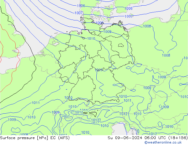 Atmosférický tlak EC (AIFS) Ne 09.06.2024 06 UTC