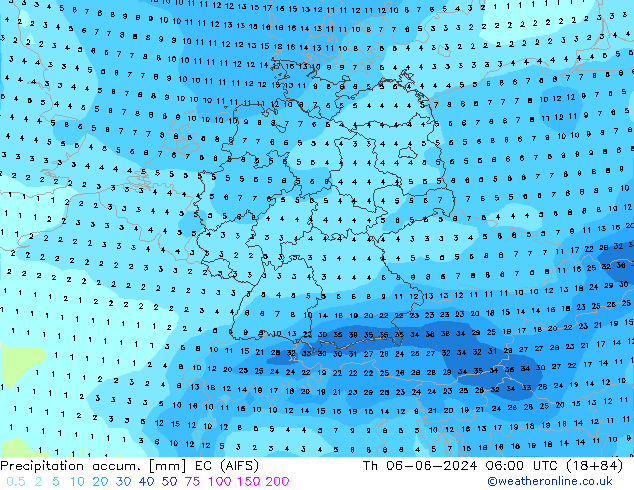 Precipitation accum. EC (AIFS) Th 06.06.2024 06 UTC