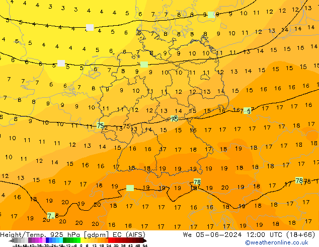 Yükseklik/Sıc. 925 hPa EC (AIFS) Çar 05.06.2024 12 UTC