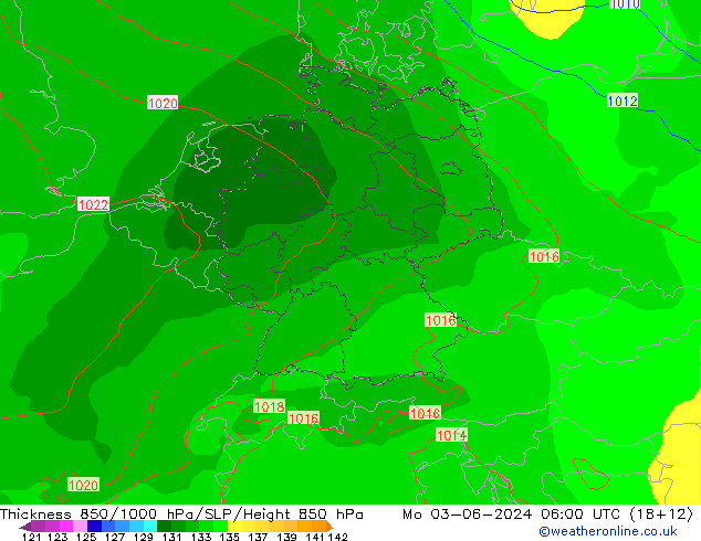 Thck 850-1000 hPa EC (AIFS) lun 03.06.2024 06 UTC