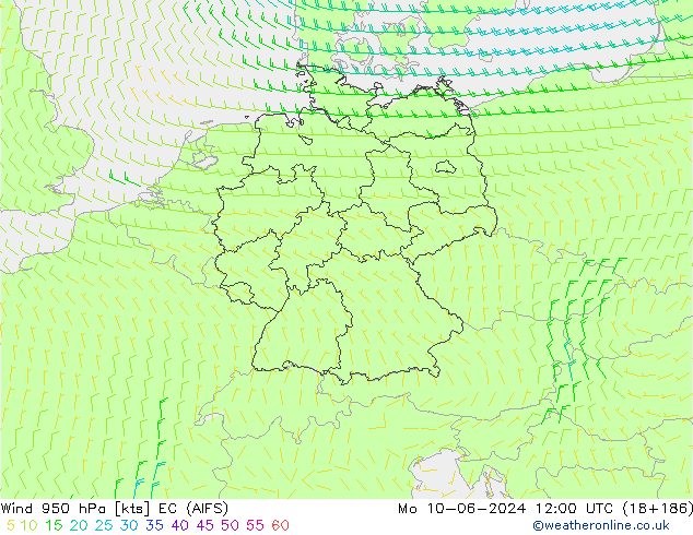 Wind 950 hPa EC (AIFS) Mo 10.06.2024 12 UTC