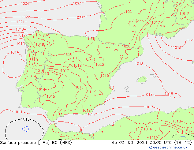 Presión superficial EC (AIFS) lun 03.06.2024 06 UTC