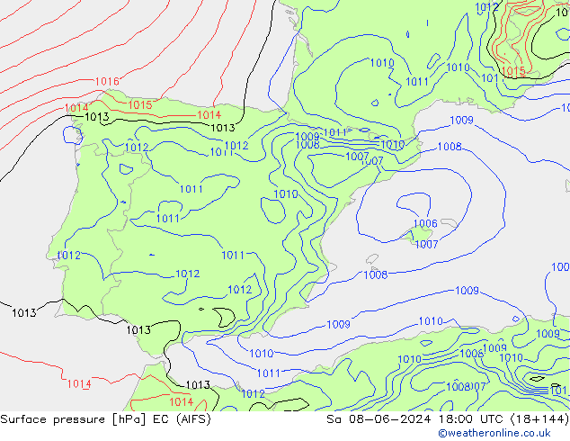 Atmosférický tlak EC (AIFS) So 08.06.2024 18 UTC