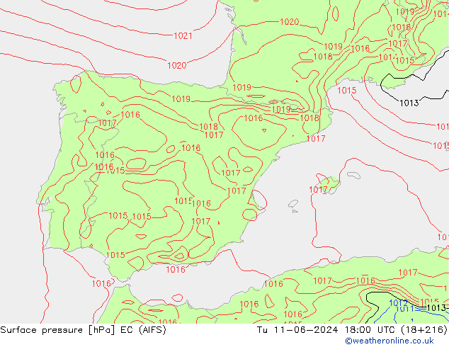 Yer basıncı EC (AIFS) Sa 11.06.2024 18 UTC