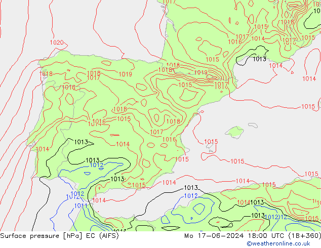 Surface pressure EC (AIFS) Mo 17.06.2024 18 UTC