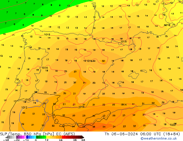 SLP/Temp. 850 hPa EC (AIFS)  06.06.2024 06 UTC