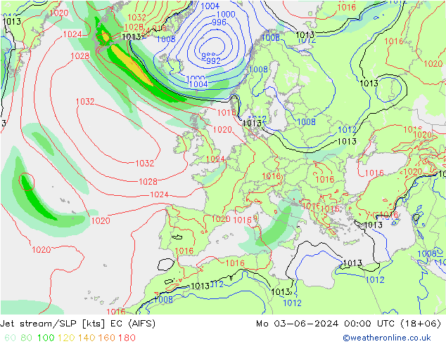 Jet stream/SLP EC (AIFS) Mo 03.06.2024 00 UTC