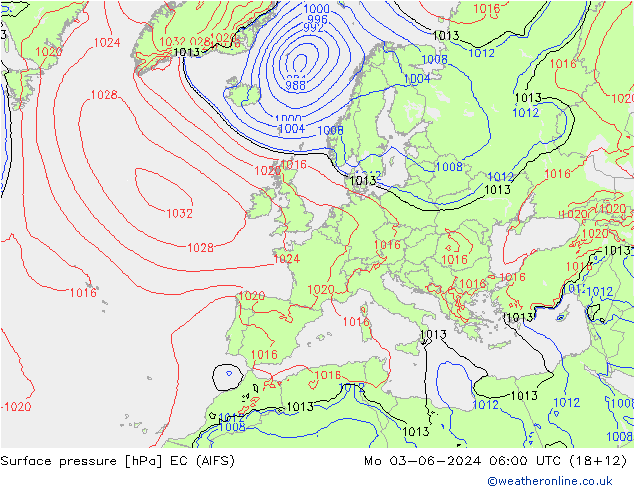 地面气压 EC (AIFS) 星期一 03.06.2024 06 UTC