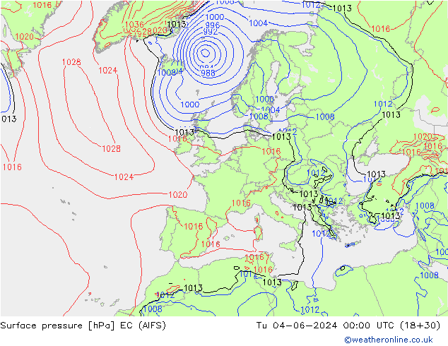 Atmosférický tlak EC (AIFS) Út 04.06.2024 00 UTC