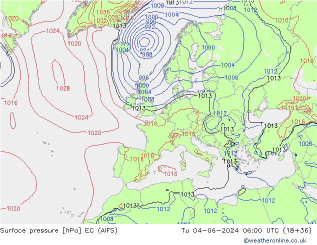 Luchtdruk (Grond) EC (AIFS) di 04.06.2024 06 UTC
