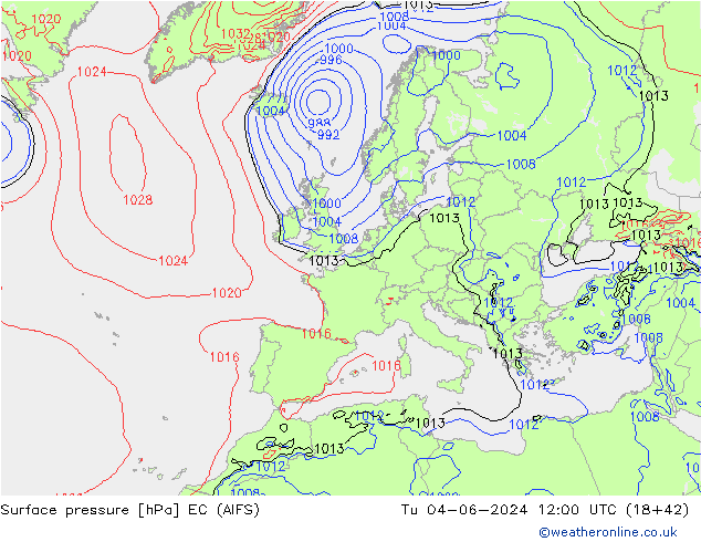 Surface pressure EC (AIFS) Tu 04.06.2024 12 UTC