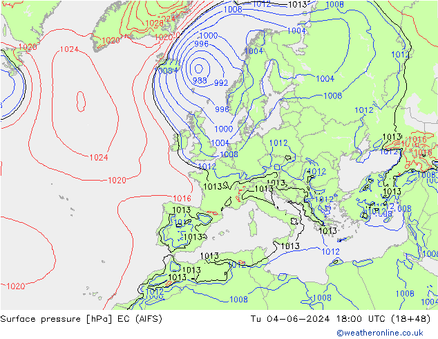 Presión superficial EC (AIFS) mar 04.06.2024 18 UTC