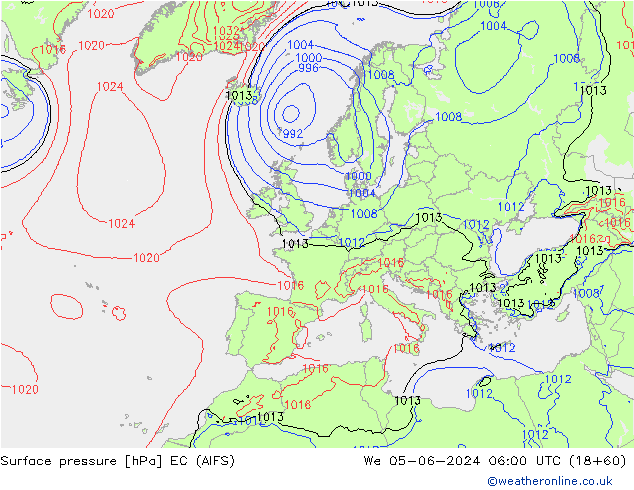 Surface pressure EC (AIFS) We 05.06.2024 06 UTC