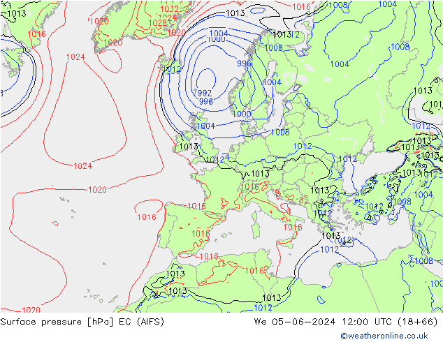 Atmosférický tlak EC (AIFS) St 05.06.2024 12 UTC