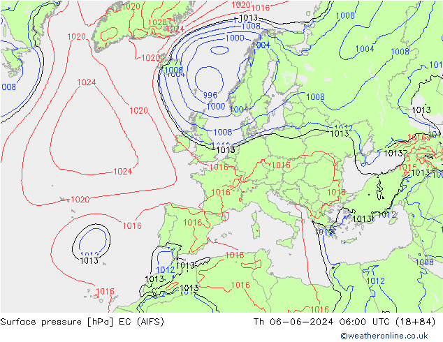 Presión superficial EC (AIFS) jue 06.06.2024 06 UTC
