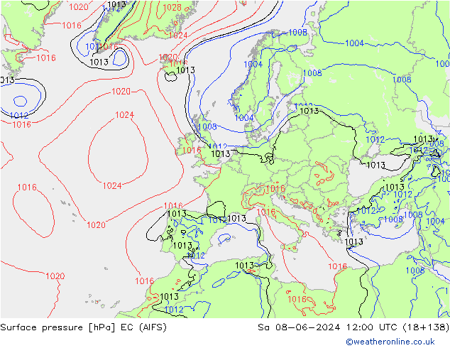 Surface pressure EC (AIFS) Sa 08.06.2024 12 UTC