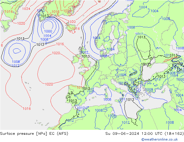 Presión superficial EC (AIFS) dom 09.06.2024 12 UTC