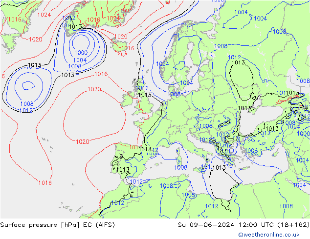 Surface pressure EC (AIFS) Su 09.06.2024 12 UTC