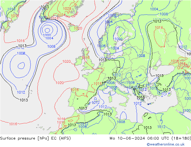 Pressione al suolo EC (AIFS) lun 10.06.2024 06 UTC