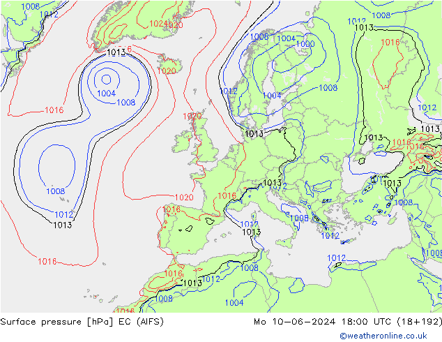 Atmosférický tlak EC (AIFS) Po 10.06.2024 18 UTC