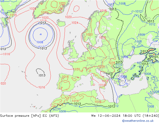 Pressione al suolo EC (AIFS) mer 12.06.2024 18 UTC