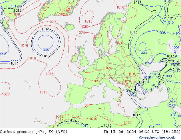 Yer basıncı EC (AIFS) Per 13.06.2024 06 UTC