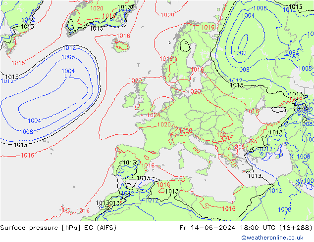 Pressione al suolo EC (AIFS) ven 14.06.2024 18 UTC