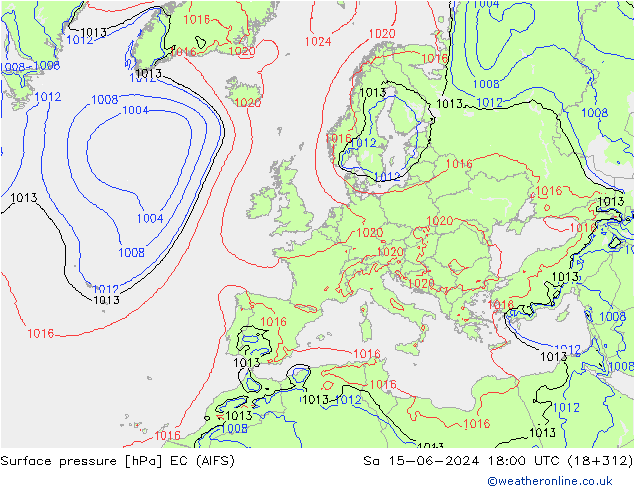 Presión superficial EC (AIFS) sáb 15.06.2024 18 UTC