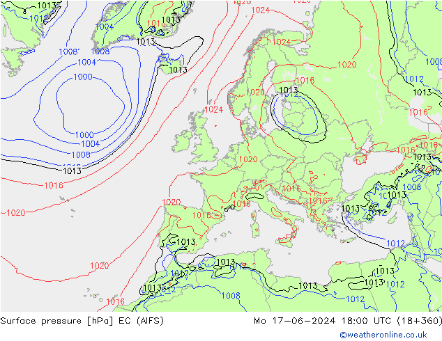 Yer basıncı EC (AIFS) Pzt 17.06.2024 18 UTC