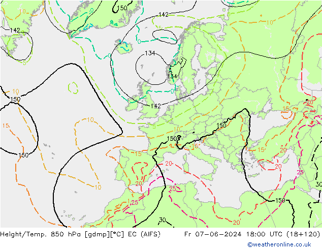 Height/Temp. 850 hPa EC (AIFS) pt. 07.06.2024 18 UTC