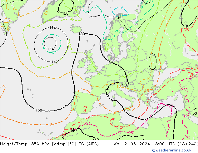 Height/Temp. 850 hPa EC (AIFS) We 12.06.2024 18 UTC