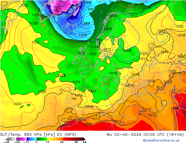 SLP/Temp. 850 hPa EC (AIFS)  03.06.2024 00 UTC