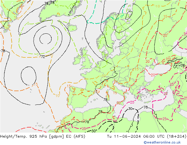 Hoogte/Temp. 925 hPa EC (AIFS) di 11.06.2024 06 UTC