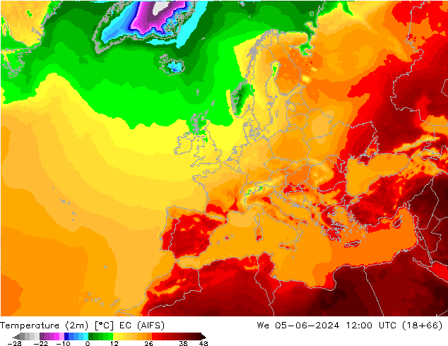 Sıcaklık Haritası (2m) EC (AIFS) Çar 05.06.2024 12 UTC