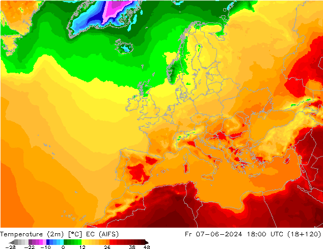 карта температуры EC (AIFS) пт 07.06.2024 18 UTC