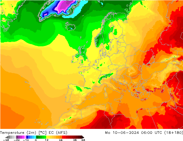 Temperature (2m) EC (AIFS) Mo 10.06.2024 06 UTC
