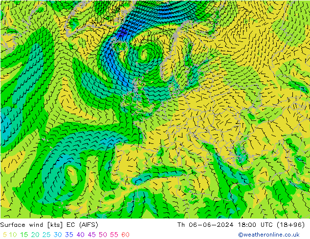 Surface wind EC (AIFS) Th 06.06.2024 18 UTC