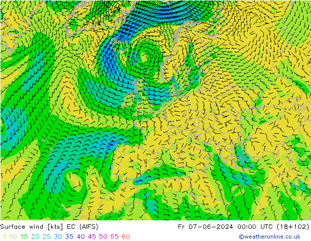 Surface wind EC (AIFS) Fr 07.06.2024 00 UTC