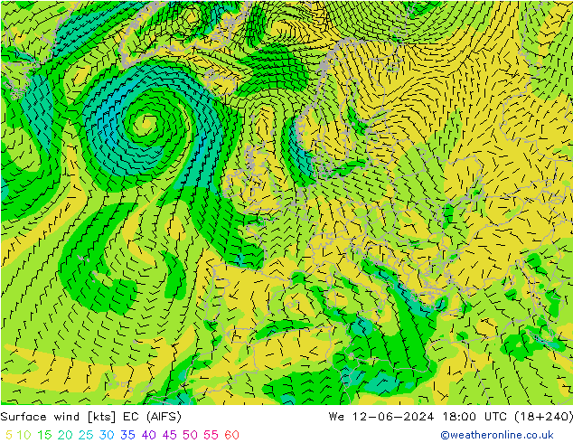 风 10 米 EC (AIFS) 星期三 12.06.2024 18 UTC