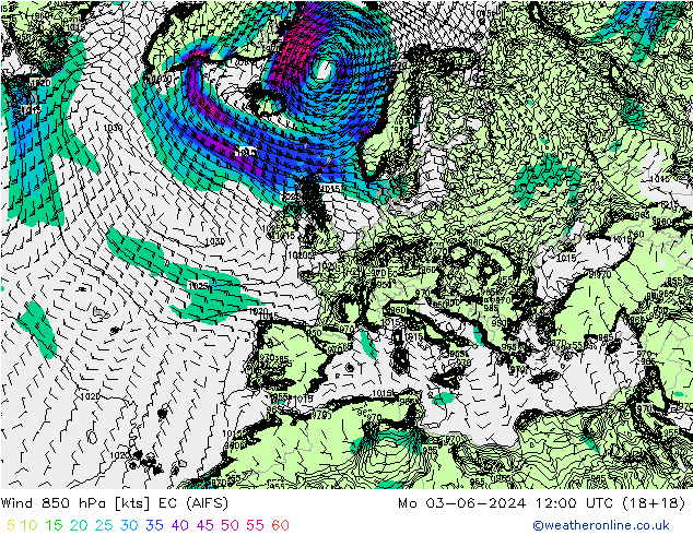 Wind 850 hPa EC (AIFS) Mo 03.06.2024 12 UTC